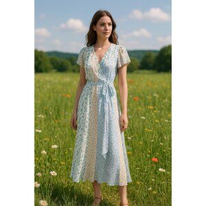 Blue Rain Asymmetrical high low hem Floral Dress Womens Size Medium